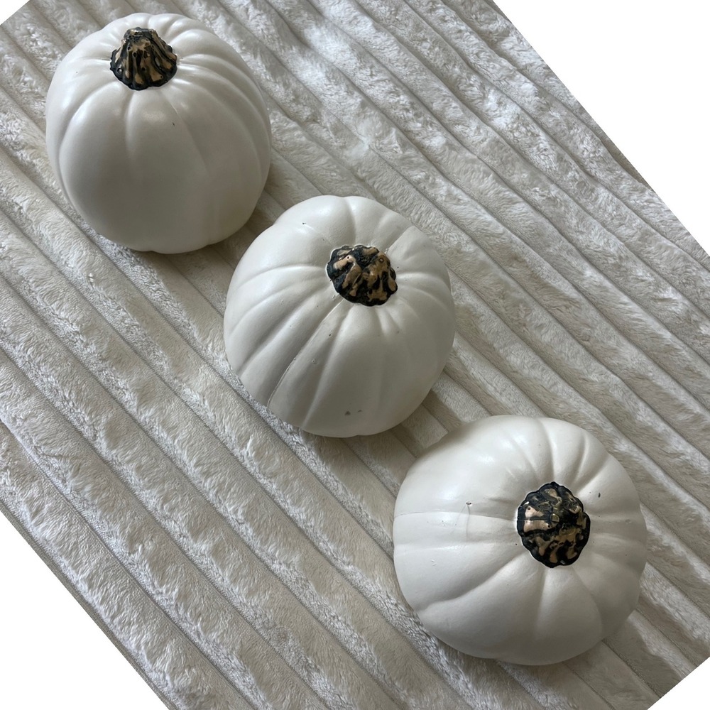 Set of 3 White Pumpkins Decorative Gourds Autumn Fall Decor‎